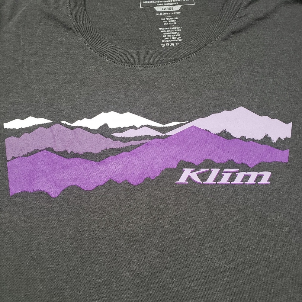 Klim Top Womens Large Gray Short Sleeve Front Spell Out Crew Neck